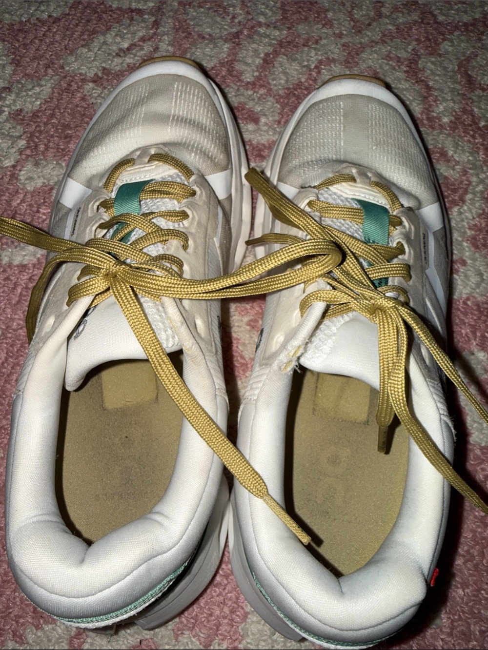 Kids Cream Sneakers with Gold Laces and Teal Tongue Accent